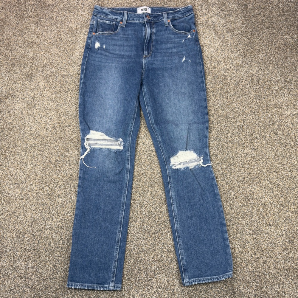 PAIGE Sarah Slim High Rise Distressed Ripped Knee Jeans Medium Wash Size 29